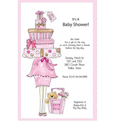 Baby Shower Invitations, Stack Of Gifts Pink, Rosanne Beck