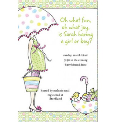 Baby Shower Invitations, Green, Pink and Blue Polka Dots, Rosanne Beck