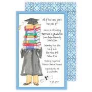 Graduation Invitations, Grad On Books Blue, Rosanne Beck 