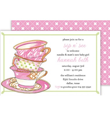 Tea Party Invitations, Stack Of Teacups, Rosanne Beck