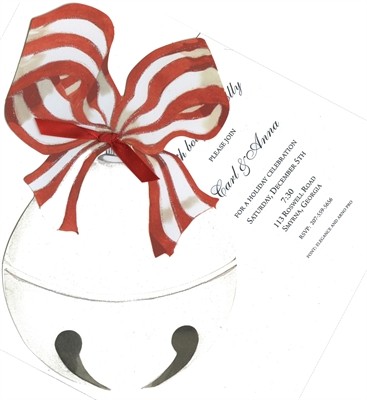 Christmas Invitations, Silver Bell With Red Bow, Stevie Streck