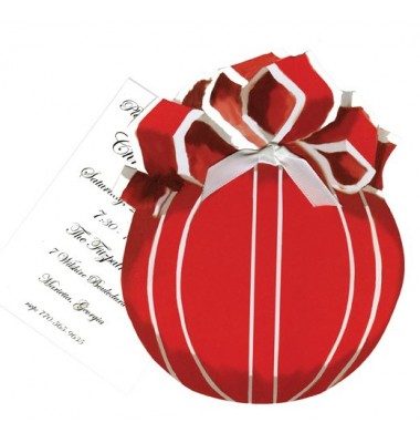 Christmas Invitations, Red Ornament with Bow, Stevie Streck
